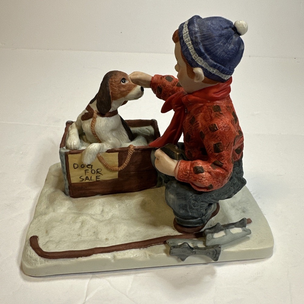 Norman Rockwell A Boy Meets His Dog Figurine Four Seasons Winter 1986 Porcelain